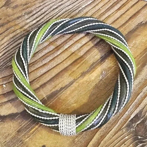 Twisted Rattan Bracelet Green Brown - Picture 3 of 7